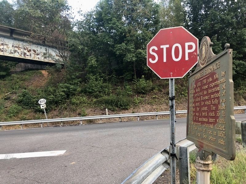 Suwanee Furnace / Iron Made in Kentucky Marker looking north on KY-810.. Click for full size. Suwanee Furnace / Iron Made in Kentucky Marker looking north on KY-810. image. Click for full size.