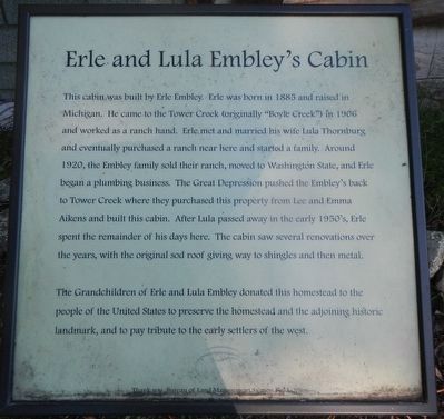 Erle and Lula Embley's Cabin Marker image. Click for full size.