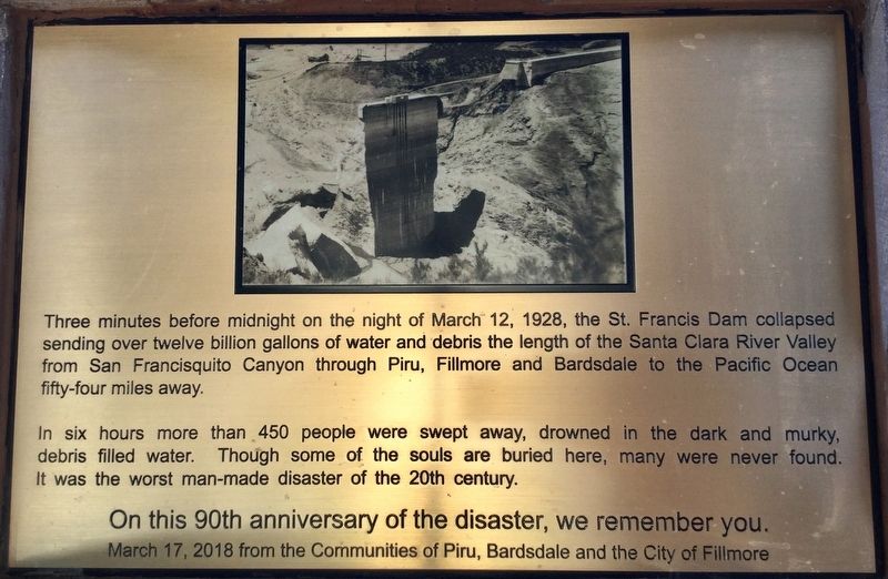 St. Francis Dam Disaster Marker. Click for full size. St. Francis Dam Disaster Marker image. Click for full size.