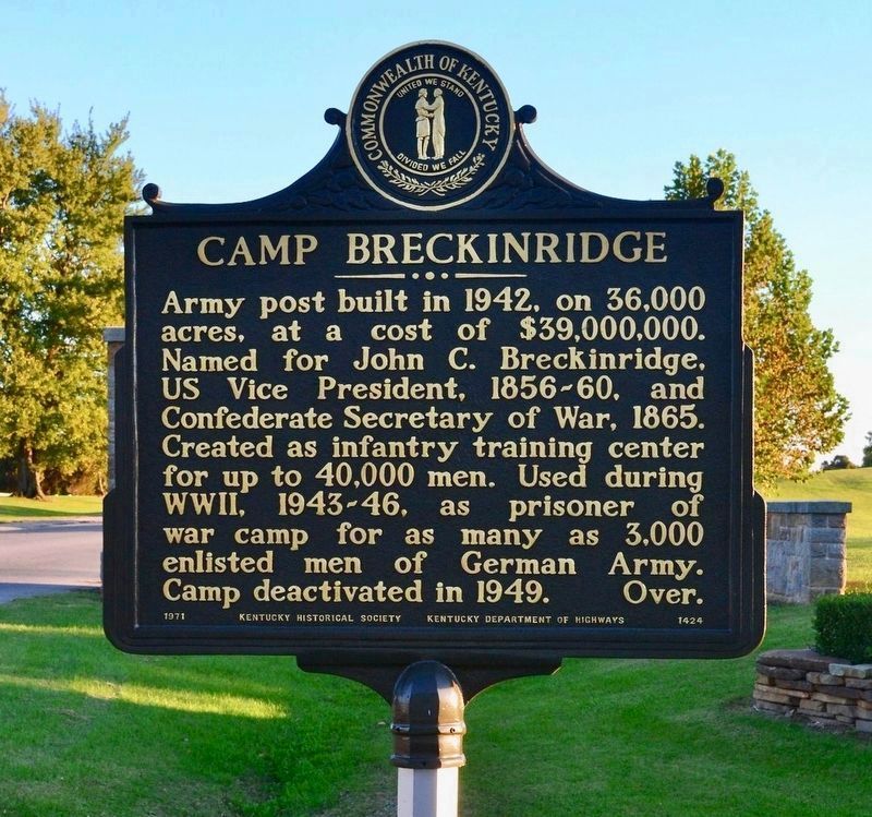 Camp Breckinridge Marker (now missing). image. Click for full size.