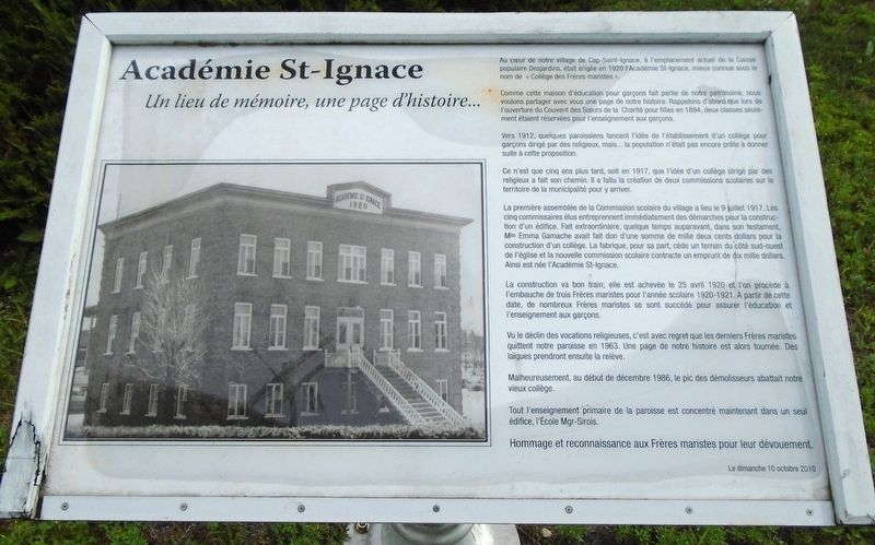 Acadmie St-Ignace Academy Marker image. Click for full size.