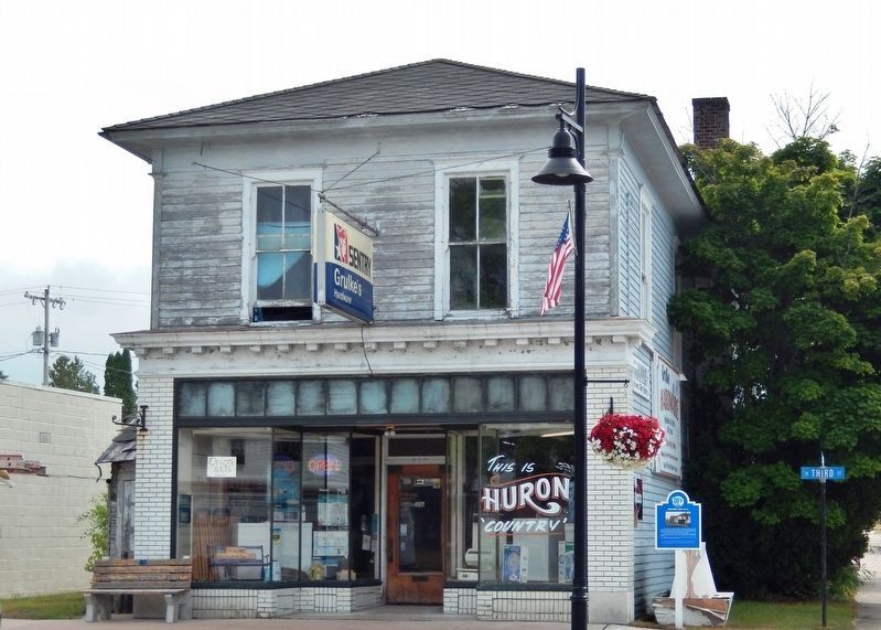 Grulke Hardware Store (<i>front view from 3rd Street; marker near right corner of building</i>). Click for full size. Grulke Hardware Store (<i>front view from 3rd Street; marker near right corner of building</i>) image. Click for full size.