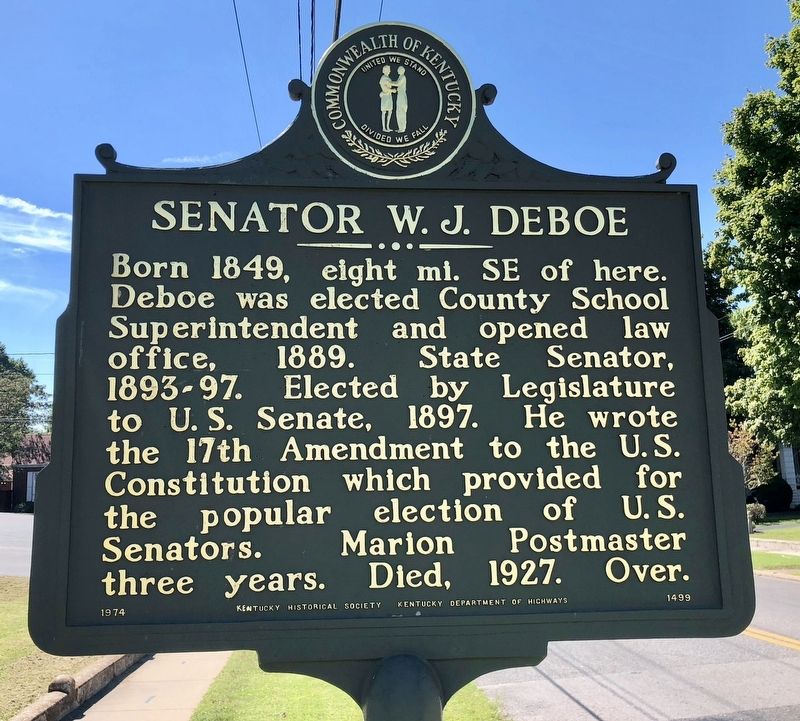 Senator W. J. Deboe Marker image. Click for full size.