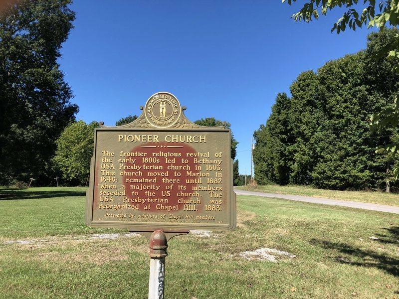 View of Pioneer Church Marker looking west on Chapel Hill Road. image. Click for full size.