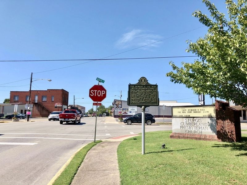 View of marker at intersection of 5th Street & South Main Street.. Click for full size. View of marker at intersection of 5th Street & South Main Street. image. Click for full size.