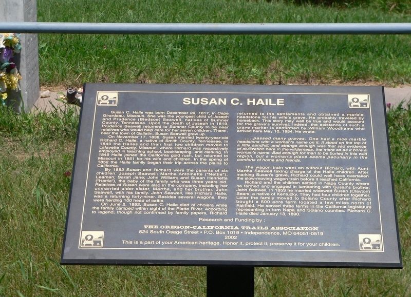 Susan C. Haile Gravesite and Marker image. Click for full size.