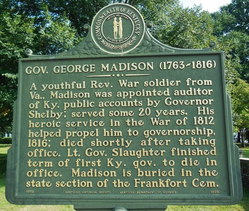 Gov. George Madison (1763-1816) Marker image. Click for full size.