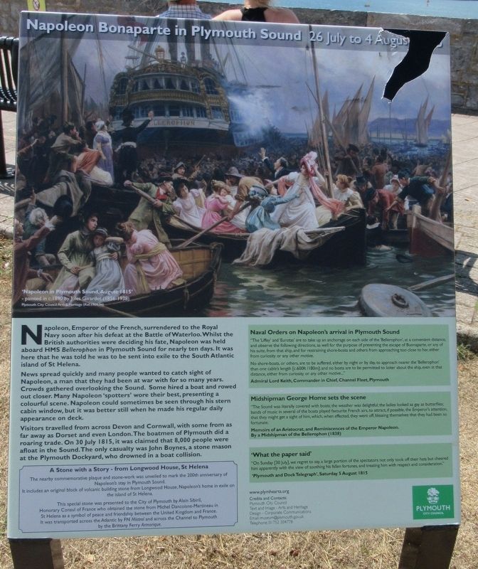 Napolean Bonaparte in Plymouth Sound Marker. Click for full size. Napolean Bonaparte in Plymouth Sound Marker image. Click for full size.