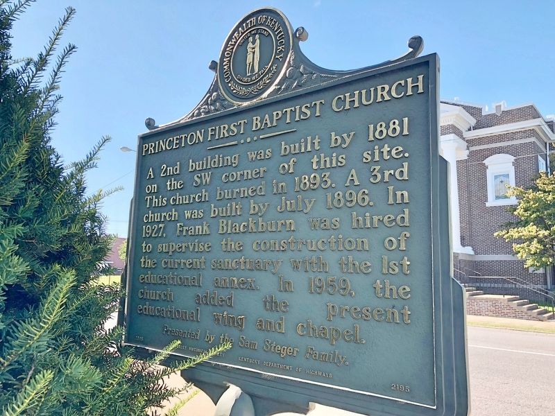 Princeton First Baptist Church Marker (reverse) image. Click for full size.