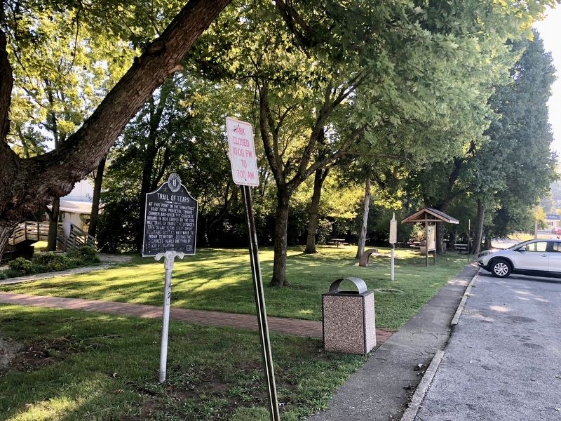 Trail of Tears Marker is the foreground at the Big Spring Park. image. Click for full size.