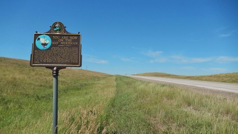 You are now on the 100 Meridian Marker (<i>wide view looking west; US Highway 14 in background</i>) image. Click for full size.