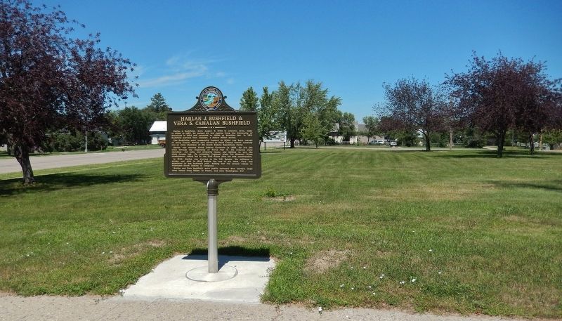 Harlan J. Bushfield & Vera S. Cahalan Bushfield Marker (<i>wide view looking north</i>). Click for full size. Harlan J. Bushfield & Vera S. Cahalan Bushfield Marker (<i>wide view looking north</i>) image. Click for full size.