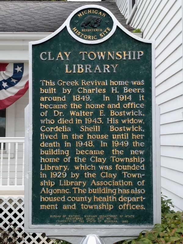 Clay Township Library Marker image. Click for full size.