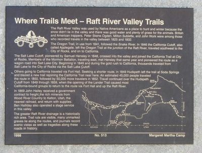 Where Trails Meet - Raft River Valley Trails Marker. Click for full size. Where Trails Meet - Raft River Valley Trails Marker image. Click for full size.