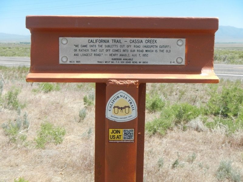 California Trail - Cassia Creek Marker. Click for full size. California Trail - Cassia Creek Marker image. Click for full size.