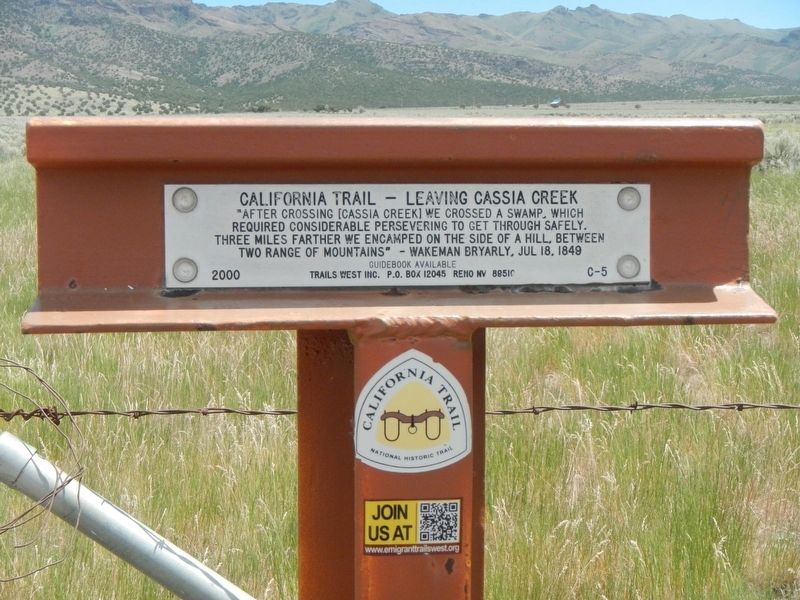 California Trail - Leaving Cassia Creek Marker image. Click for full size.
