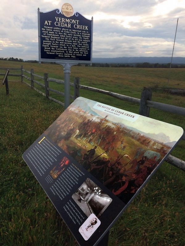 Vermont at Cedar Creek Marker<br>& The Battle of Cedar Creek Marker. Click for full size. Vermont at Cedar Creek Marker<br>& The Battle of Cedar Creek Marker image. Click for full size.