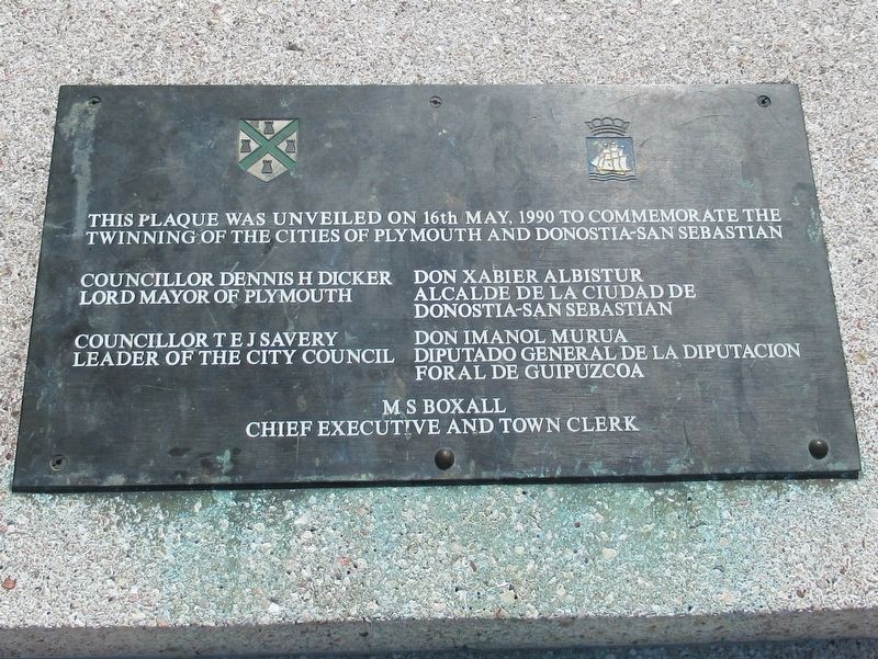 Twinning of Plymouth and Donostia-San Sebastian Marker. Click for full size. Twinning of Plymouth and Donostia-San Sebastian Marker image. Click for full size.