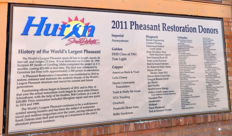 History of the World's Largest Pheasant Marker. Click for full size. History of the World's Largest Pheasant Marker image. Click for full size.