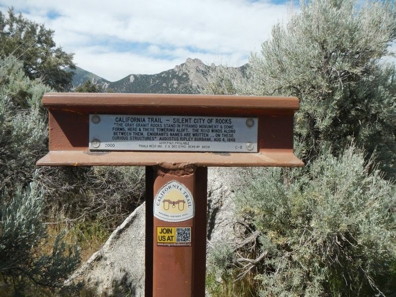 California Trail -- Silent City of Rocks Marker. Click for full size. California Trail -- Silent City of Rocks Marker image. Click for full size.