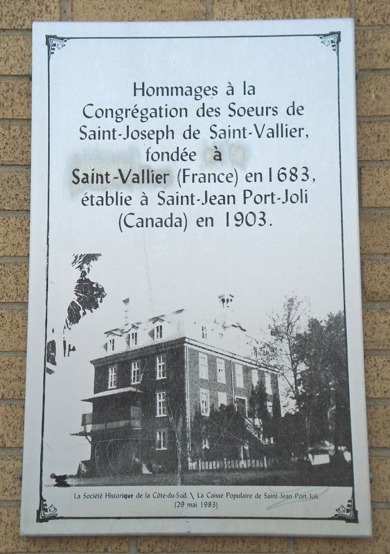 Hommages  la Congrgation des Soeurs de Saint-Joseph de Saint-Vallier Marker image. Click for full size.