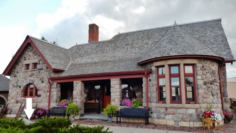 Historic Standish Depot (<i>marker is mounted on depot entrance side of large boulder</i>). Click for full size. Historic Standish Depot (<i>marker is mounted on depot entrance side of large boulder</i>) image. Click for full size.