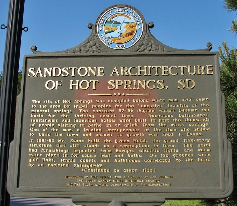 Sandstone Architecture of Hot Springs, SD Marker (<i>side 1</i>) image. Click for full size.