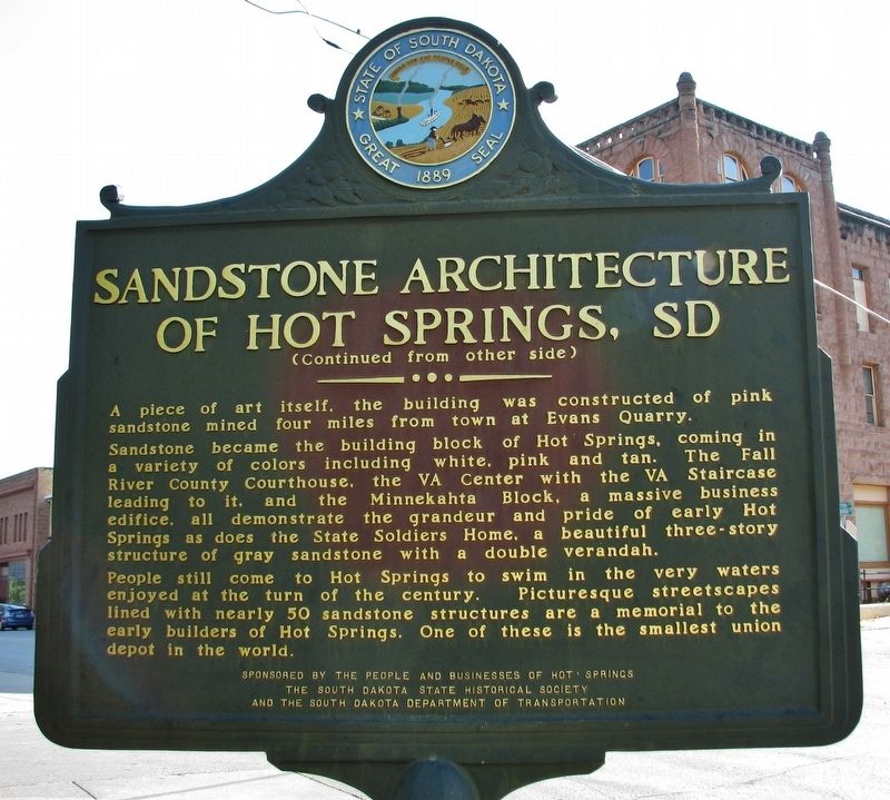 Sandstone Architecture of Hot Springs, SD Marker (<i>side 2</i>) image. Click for full size.