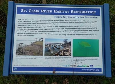 St. Clair River Habitat Restoration: Marine City Drain Habitat Restoration Marker. Click for full size. St. Clair River Habitat Restoration: Marine City Drain Habitat Restoration Marker image. Click for full size.