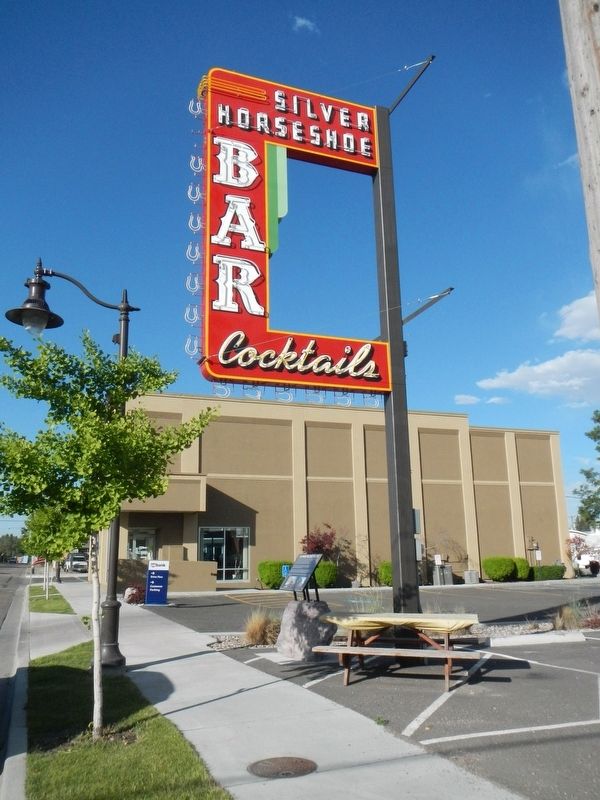 The Silver Horseshoe sign and A Town on the Move... Marker. Click for full size. The Silver Horseshoe sign and A Town on the Move... Marker image. Click for full size.