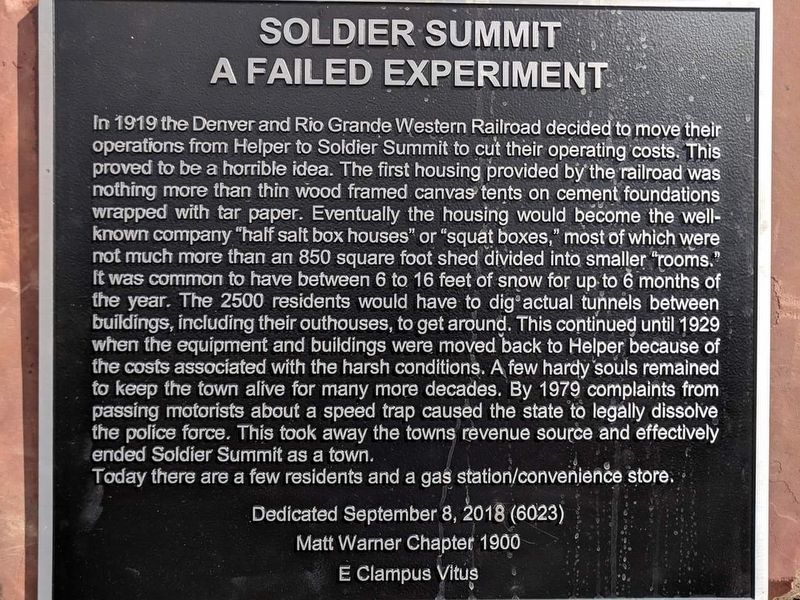 Soldier Summit A Failed Experiment Marker image. Click for full size.