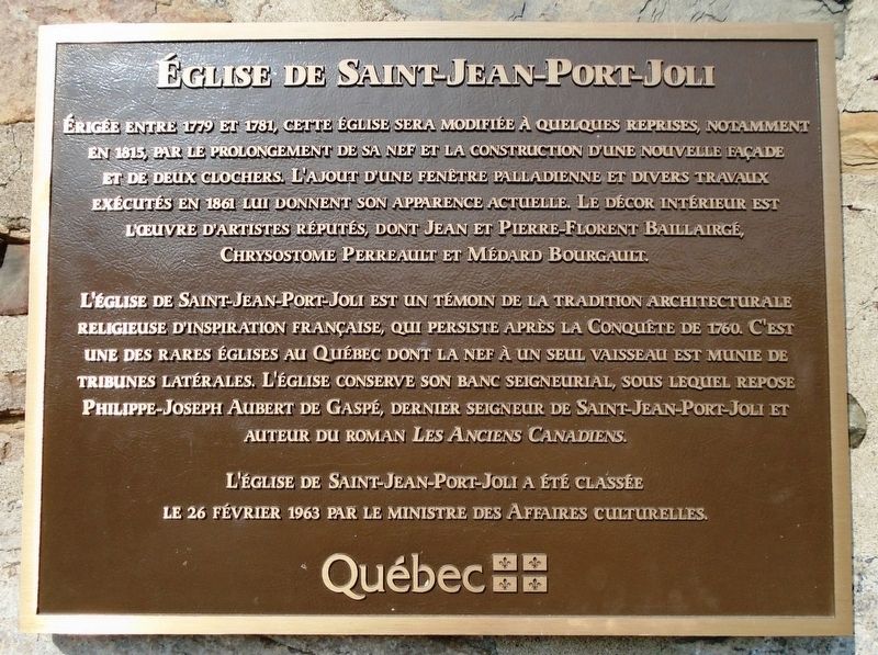 Église de Saint-Jean-Port-Joli Marker. Click for full size. Église de Saint-Jean-Port-Joli Marker image. Click for full size.