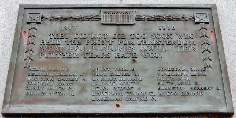 Mackinac County Soldiers & Sailors War Memorial (<i>World War I plaque</i>) image. Click for full size.