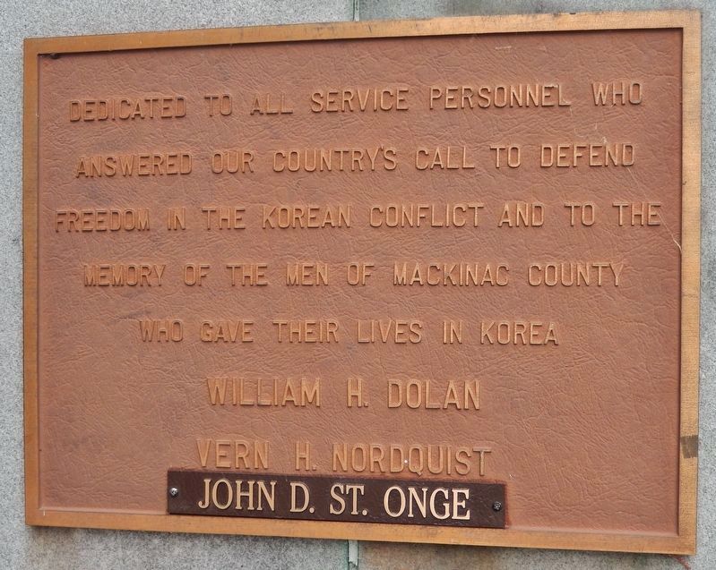 Mackinac County Soldiers & Sailors War Memorial (<i>Korean War plaque</i>) image. Click for full size.