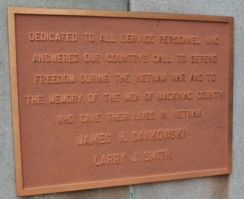 Mackinac County Soldiers & Sailors War Memorial (<i>Vietnam War plaque</i>) image. Click for full size.