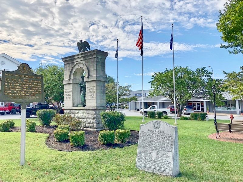 Russellville Marker looking north in Carrico Park Square. image. Click for full size.