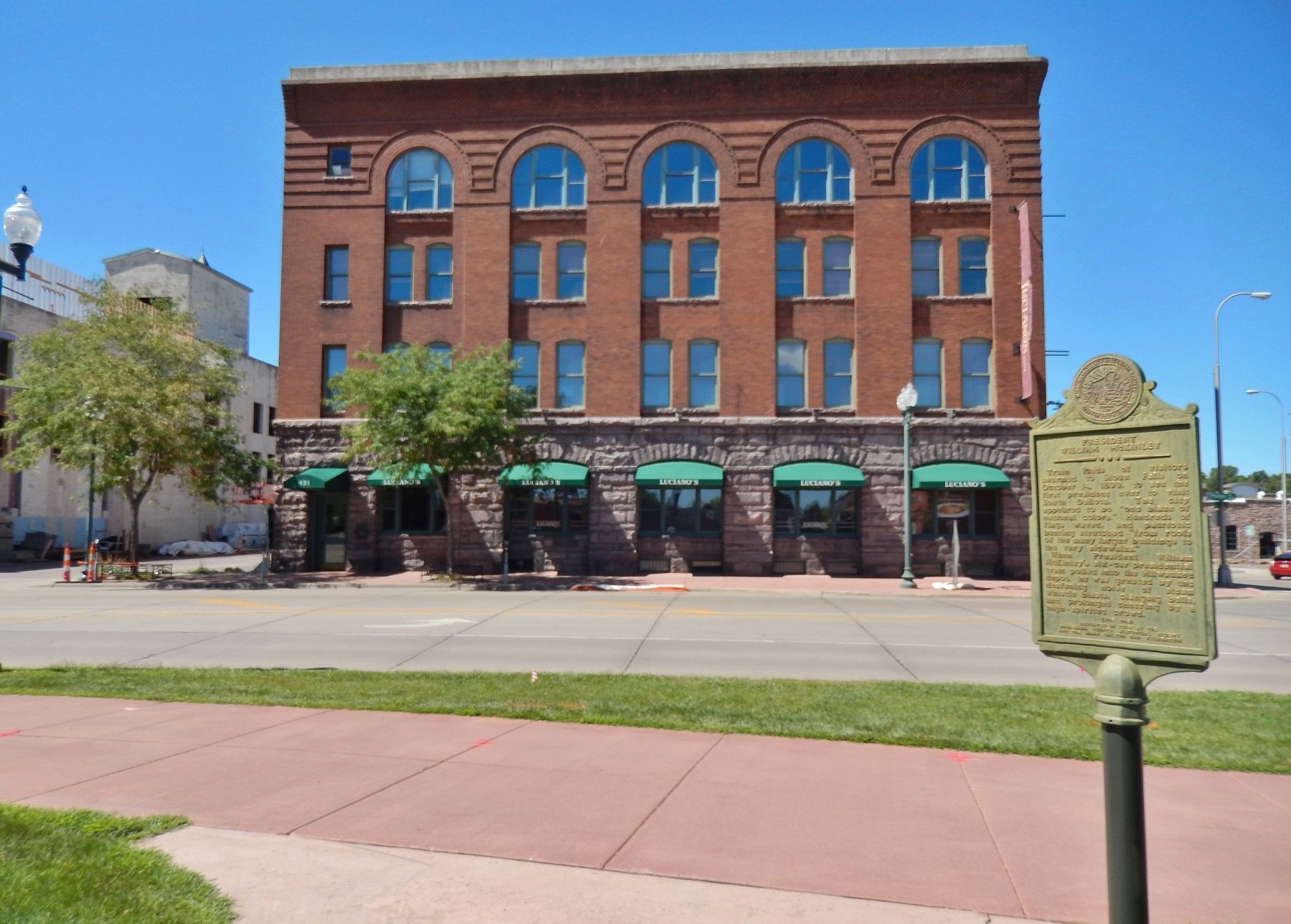 President William McKinley Marker (<i>wide view; looking west across Phillips Avenue</i>). Click for full size. President William McKinley Marker (<i>wide view; looking west across Phillips Avenue</i>) image. Click for full size.
