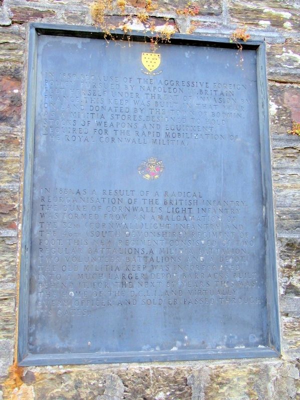 Bodmin Militia Stores Keep Marker image. Click for full size.