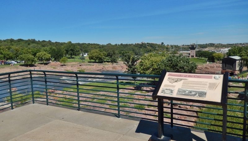 Namesake of the City Marker (<i>wide view; looking northwest across Big Sioux River and Falls</i>) image. Click for full size.