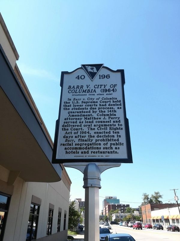 Barr v. City of Columbia (1964) side of the marker image. Click for full size.