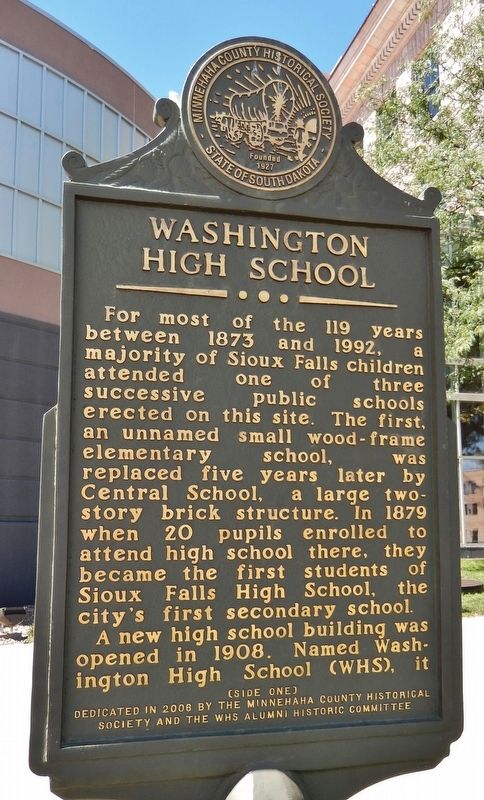 Washington High School Marker (<i>side one</i>) image. Click for full size.
