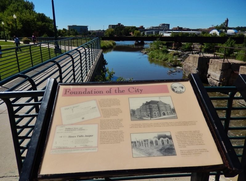 Foundation of the City Marker (<i>wide view - south along Big Sioux River above the falls</i>) image. Click for full size.