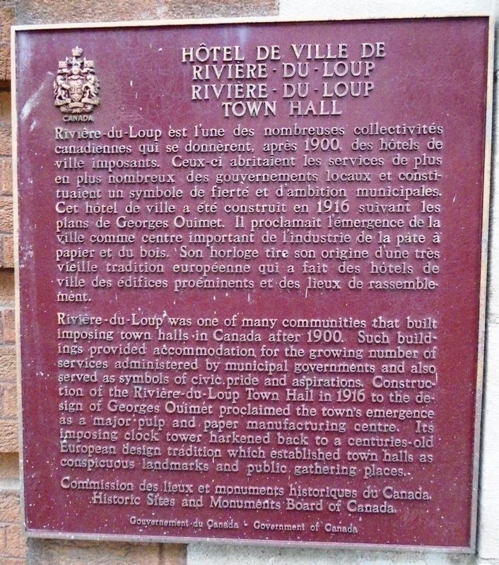 Hôtel-de-Ville-de-Rivière-du-Loup / Rivière-du-Loup Town Hall Marker image. Click for full size.