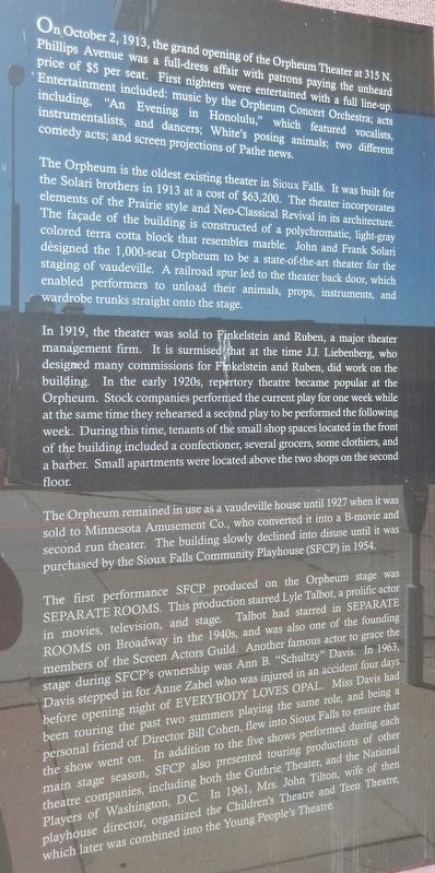 Orpheum Theater Marker (<i>panel 1</i>) image. Click for full size.