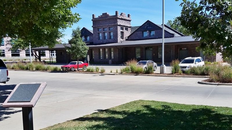Illinois Central Depot Marker (<i>wide view; looking northeast across parking lot toward depot</i>). Click for full size. Illinois Central Depot Marker (<i>wide view; looking northeast across parking lot toward depot</i>) image. Click for full size.