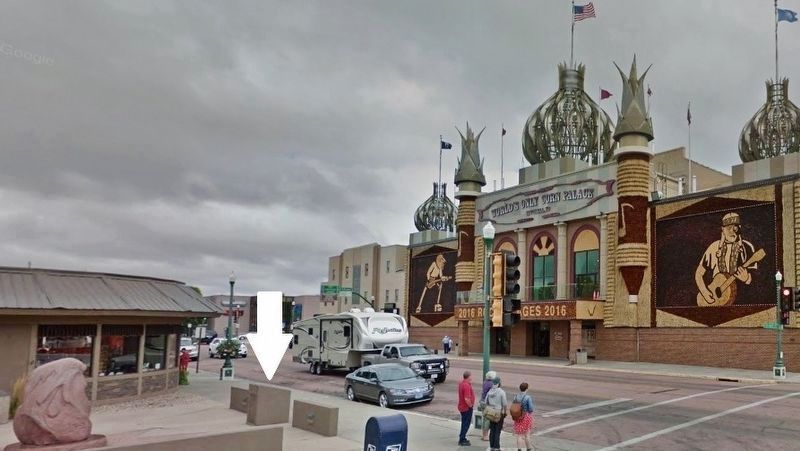 Oscar Howe Marker (<i>wide view from 6th Avenue; Corn Palace across Main Street in background</i>). Click for full size. Oscar Howe Marker (<i>wide view from 6th Avenue; Corn Palace across Main Street in background</i>) image. Click for full size.