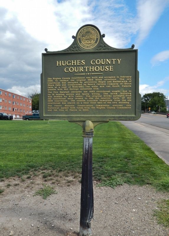 Hughes County Courthouse Marker (<i>tall view; looking north along Euclid Avenue</i>) image. Click for full size.