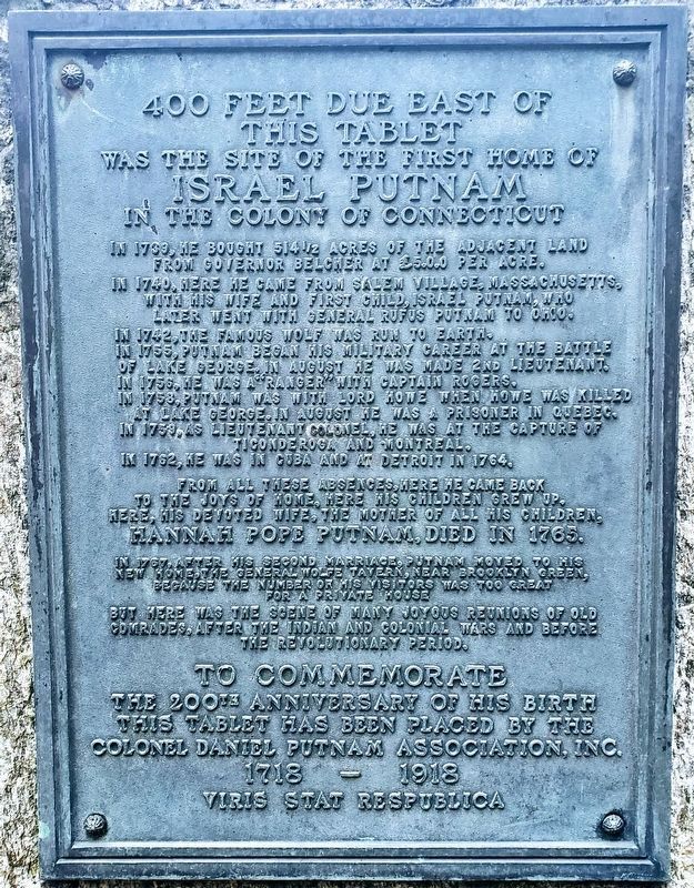 Israel Putnam's First Home Plaque image. Click for full size.