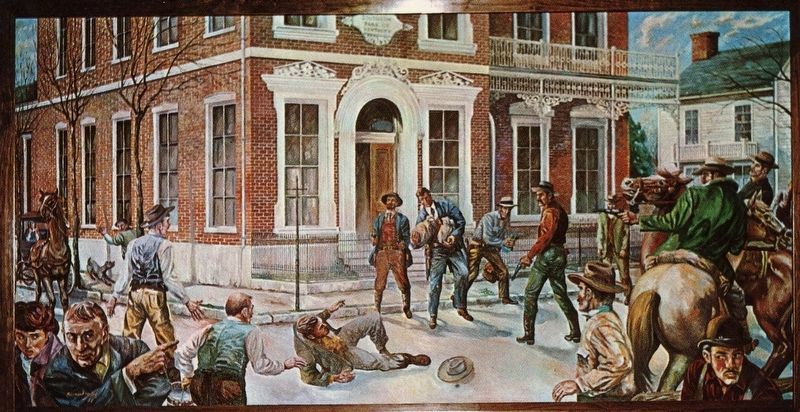 "Jesse James Mural" in lobby of Southern Deposit Bank. image. Click for full size.