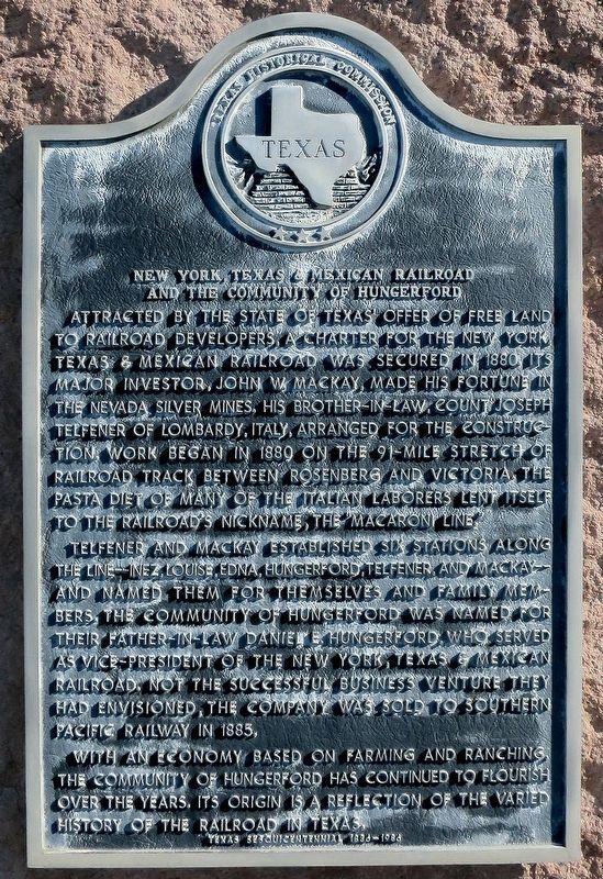 New York, Texas & Mexican Railroad and The Community of Hungerford Marker image. Click for full size.